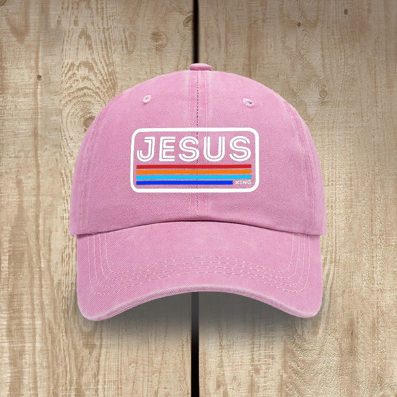 Christianartworkshop Gorro unisex de algodón lavado con efecto desgastado Urban Faith con estampado de Jesús y arcoíris. - Rosa - image 10