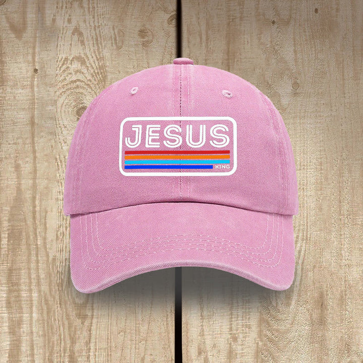 Christianartworkshop Gorro unisex de algodón lavado con efecto desgastado Urban Faith con estampado de Jesús y arcoíris. - Rosa - image 10