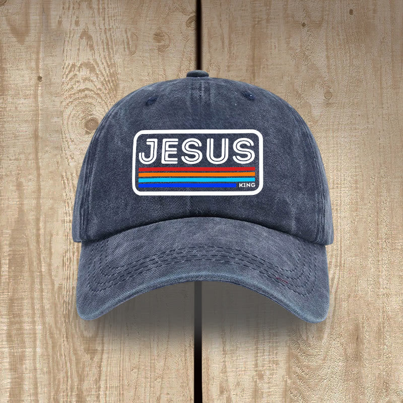 Christianartworkshop Gorro unisex de algodón lavado con efecto desgastado Urban Faith con estampado de Jesús y arcoíris. - Azul marino - image 6