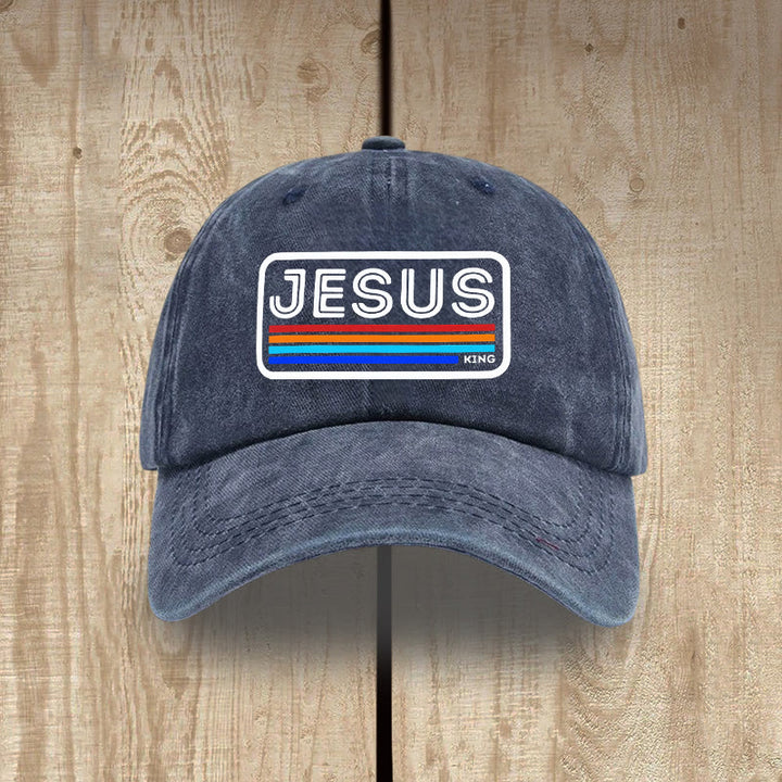 Christianartworkshop Gorro unisex de algodón lavado con efecto desgastado Urban Faith con estampado de Jesús y arcoíris. - Azul marino - image 6