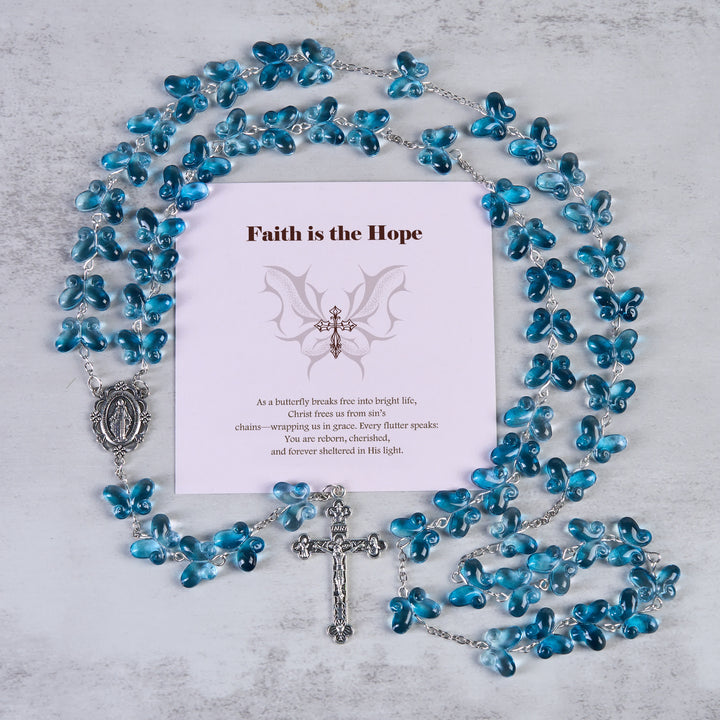 Christianartworkshop La fe es la esperanza: Pulsera de oración con mariposa azul brillante Alas de Devoción, Rosario de animales - La fe es la esperanza - image 0