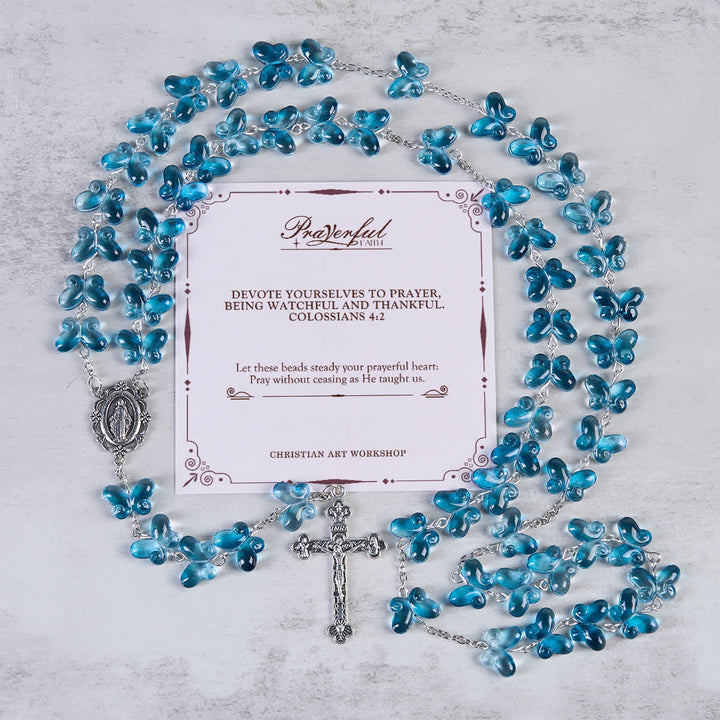 Christianartworkshop La fe es la esperanza: Pulsera de oración con mariposa azul brillante Alas de Devoción, Rosario de animales - FE EN ORACIÓN - image 2