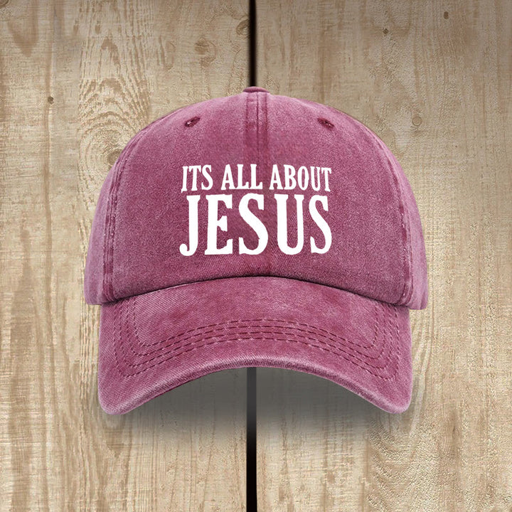 Christianartworkshop Gorro unisex de algodón lavado con efecto desgastado "It's All About Jesus" de estilo clásico. - Vino - image 11