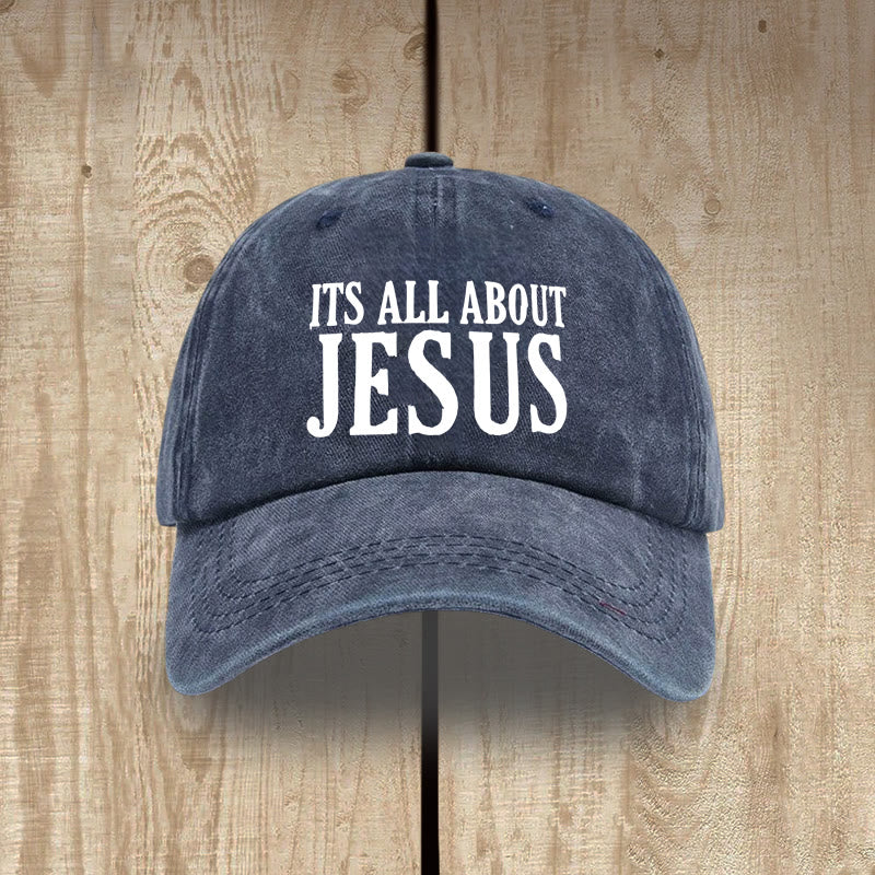 Christianartworkshop Gorro unisex de algodón lavado con efecto desgastado "It's All About Jesus" de estilo clásico. - Azul marino - image 0