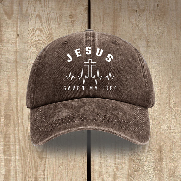 Christianartworkshop Gorra unisex de algodón lavado con efecto desgastado con estampado de "Jesús salvó mi vida y latido del corazón" - Café - image 8