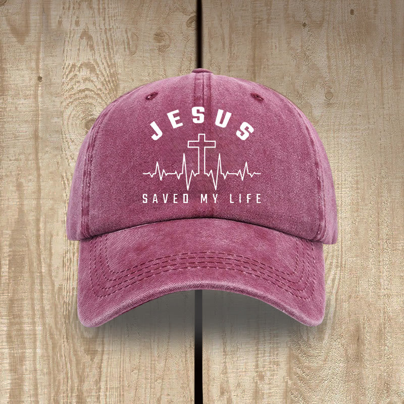 Christianartworkshop Gorra unisex de algodón lavado con efecto desgastado con estampado de "Jesús salvó mi vida y latido del corazón" - Vino - image 12