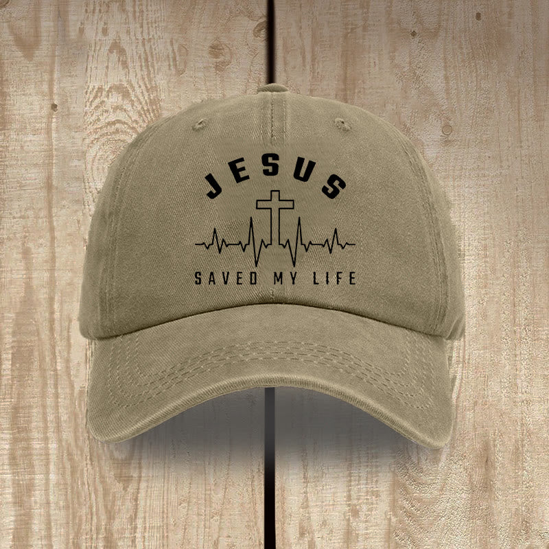 Christianartworkshop Gorra unisex de algodón lavado con efecto desgastado con estampado de "Jesús salvó mi vida y latido del corazón" - Caqui - image 9