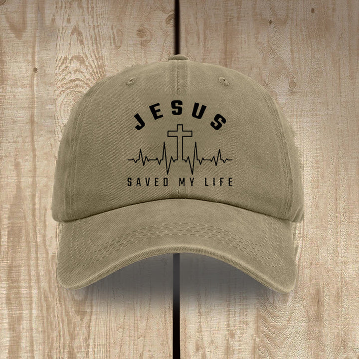 Christianartworkshop Gorra unisex de algodón lavado con efecto desgastado con estampado de "Jesús salvó mi vida y latido del corazón" - Caqui - image 9