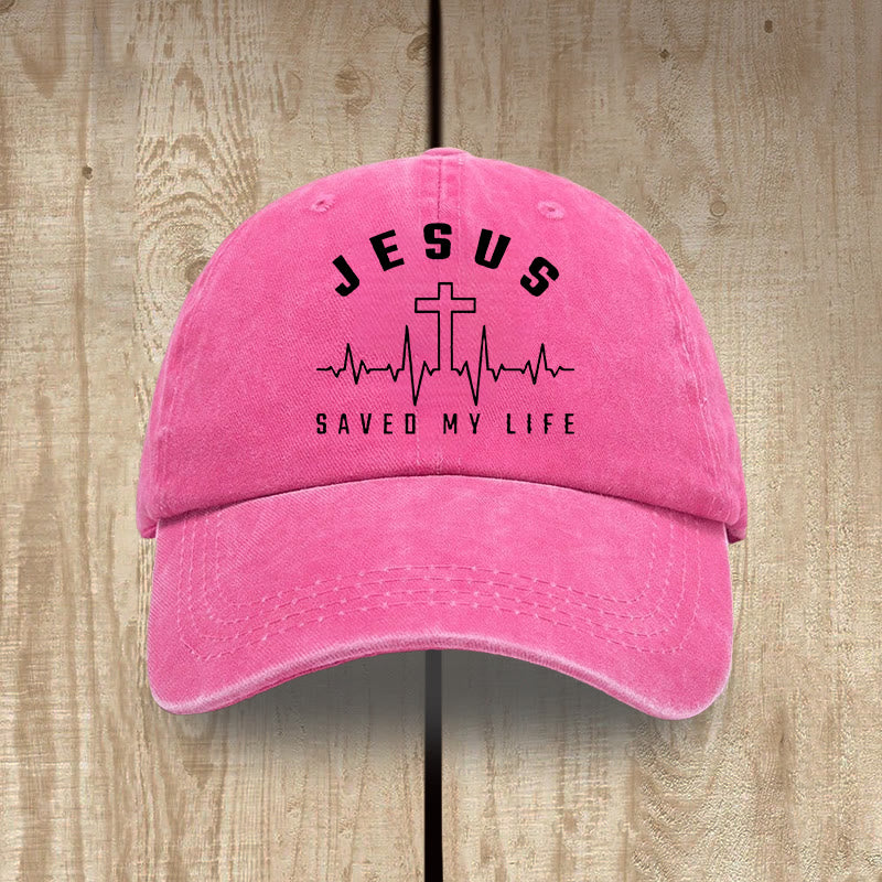 Christianartworkshop Gorra unisex de algodón lavado con efecto desgastado con estampado de "Jesús salvó mi vida y latido del corazón" - Fucsia - image 13