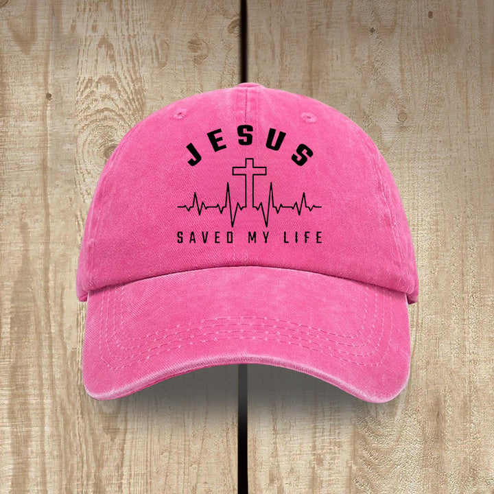 Christianartworkshop Gorra unisex de algodón lavado con efecto desgastado con estampado de "Jesús salvó mi vida y latido del corazón" - Fucsia - image 13