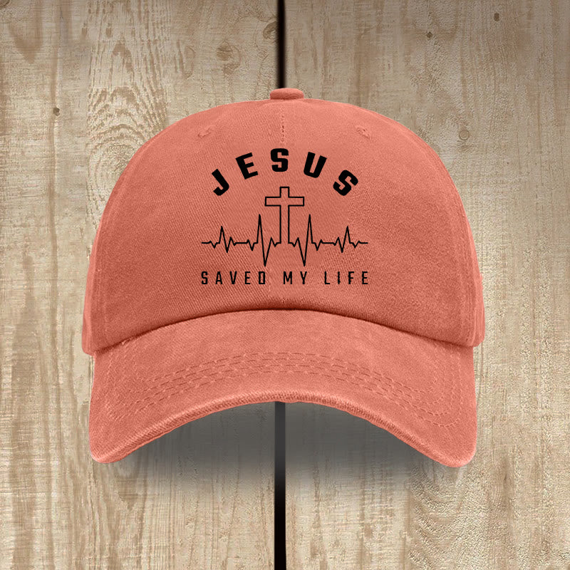 Christianartworkshop Gorra unisex de algodón lavado con efecto desgastado con estampado de "Jesús salvó mi vida y latido del corazón" - Naranja - image 15