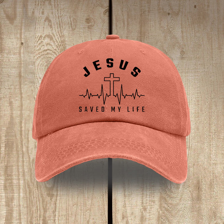 Christianartworkshop Gorra unisex de algodón lavado con efecto desgastado con estampado de "Jesús salvó mi vida y latido del corazón" - Naranja - image 15