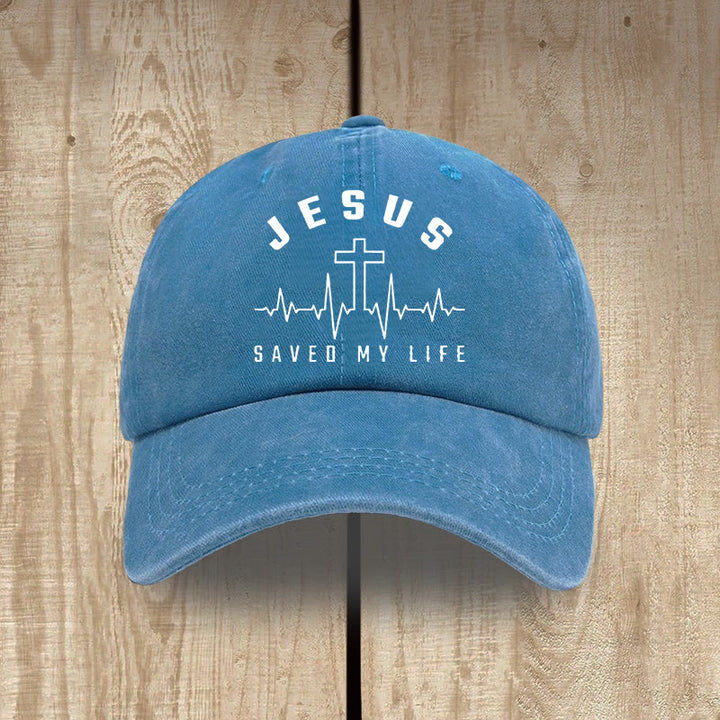 Christianartworkshop Gorra unisex de algodón lavado con efecto desgastado con estampado de "Jesús salvó mi vida y latido del corazón" - Azul del lago - image 11