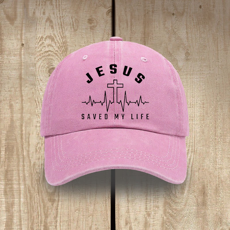 Christianartworkshop Gorra unisex de algodón lavado con efecto desgastado con estampado de "Jesús salvó mi vida y latido del corazón" - Rosa - image 14