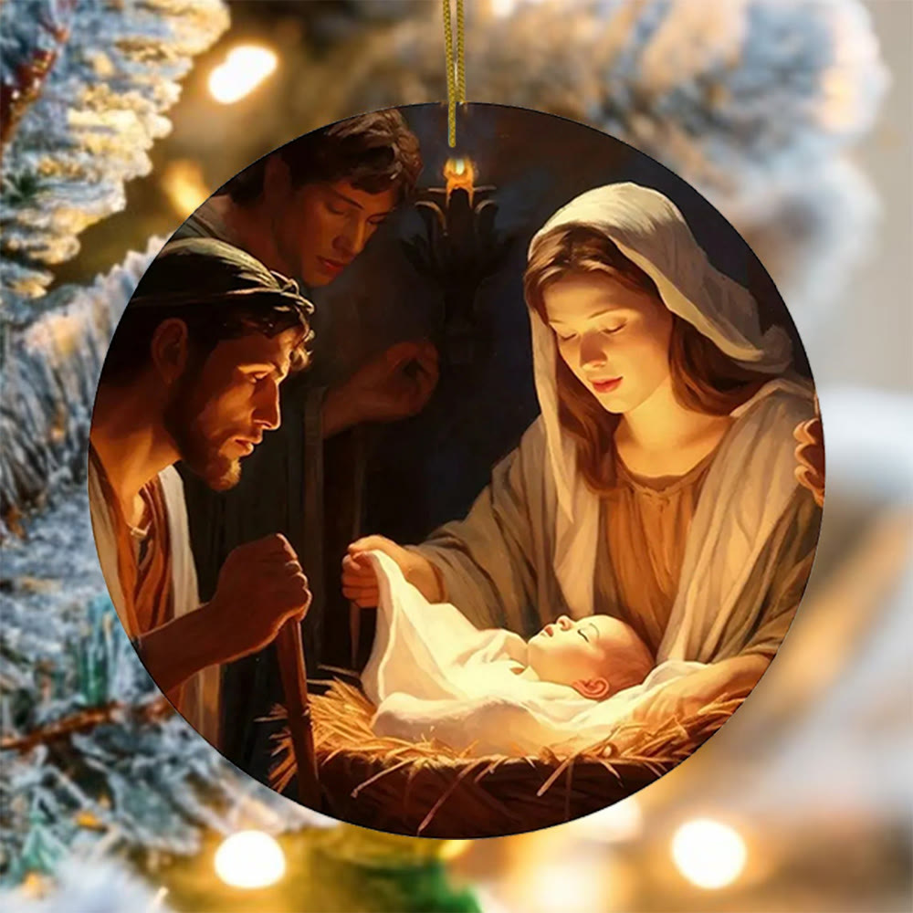 Christianartworkshop 3 Adornos navideños con estilo de pintura al óleo realista - Estilo 1 - Cerámica - image 0