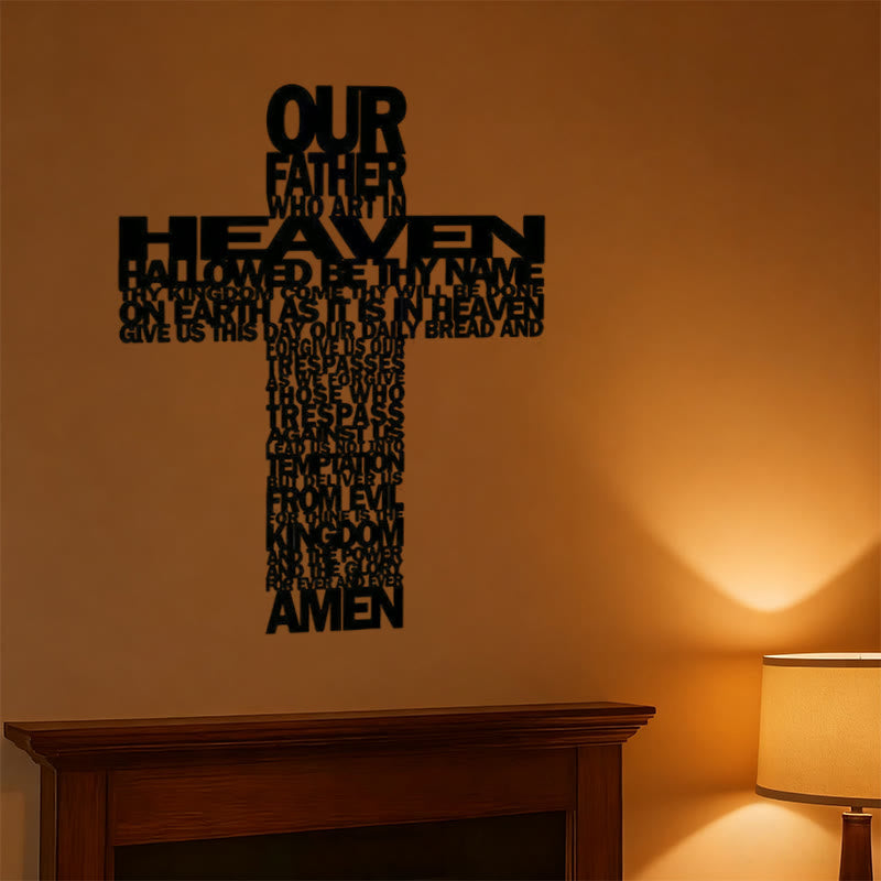 Christianartworkshop Cruz de metal texturizada con la oración del Padre Nuestro y frases bíblicas para decoración de pared. - image 1