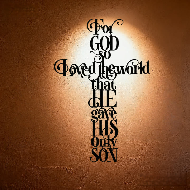 Christianartworkshop Juan 3:16 Porque de tal manera amó Dios al mundo. Cruz de metal para decoración de pared. - Negro - 13,78''*19,69''/35*50cm - image 0
