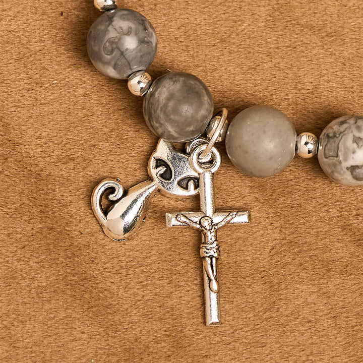 Christianartworkshop Rosario de oración con diseño de gato atigrado gris claro: Pulsera de oración para el cuidado de los gatos callejeros, Rosario de animales - image 16