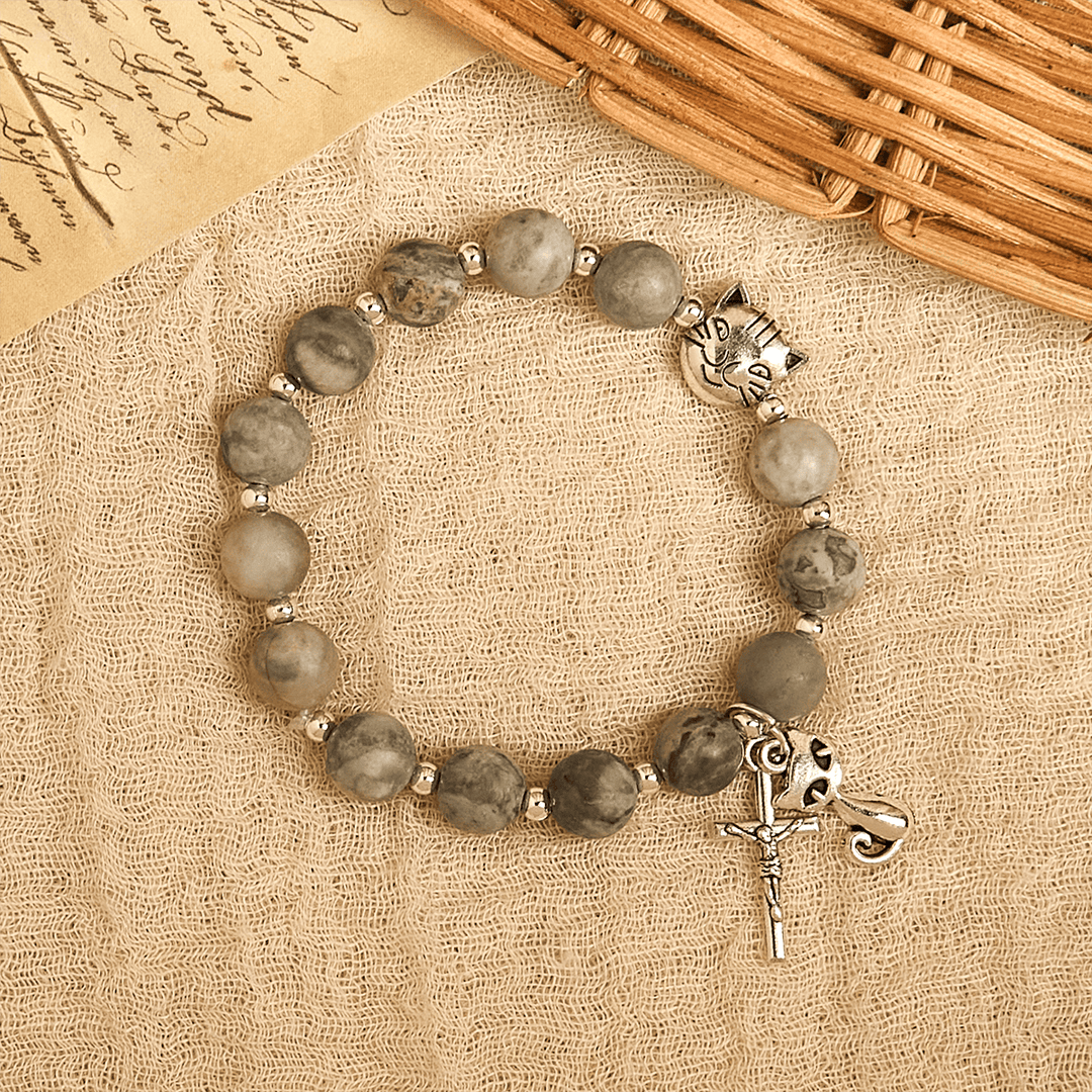 Christianartworkshop Rosario de oración con diseño de gato atigrado gris claro: Pulsera de oración para el cuidado de los gatos callejeros, Rosario de animales - image 11