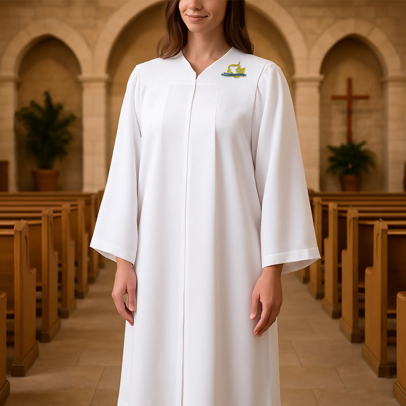 Christianartworkshop Túnica clerical Paloma del Espíritu Santo en blanco: Abraza la pureza y la paz divina. - image 0