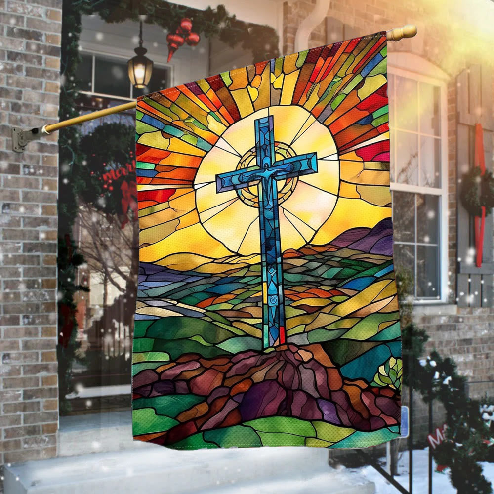 Christianartworkshop Bandera de jardín con cruz teñida: Decoración religiosa vibrante - image 1