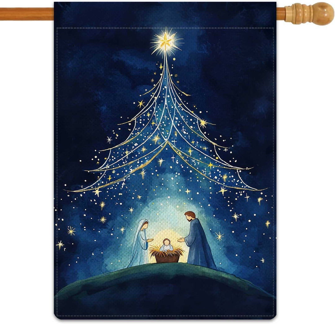 Christianartworkshop Bandera de jardín de la Natividad de la Noche Santa: Árbol estrellado y decoración de la estrella de Belén - image 6