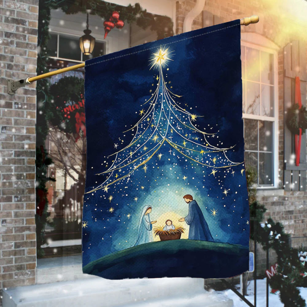 Christianartworkshop Bandera de jardín de la Natividad de la Noche Santa: Árbol estrellado y decoración de la estrella de Belén - image 1