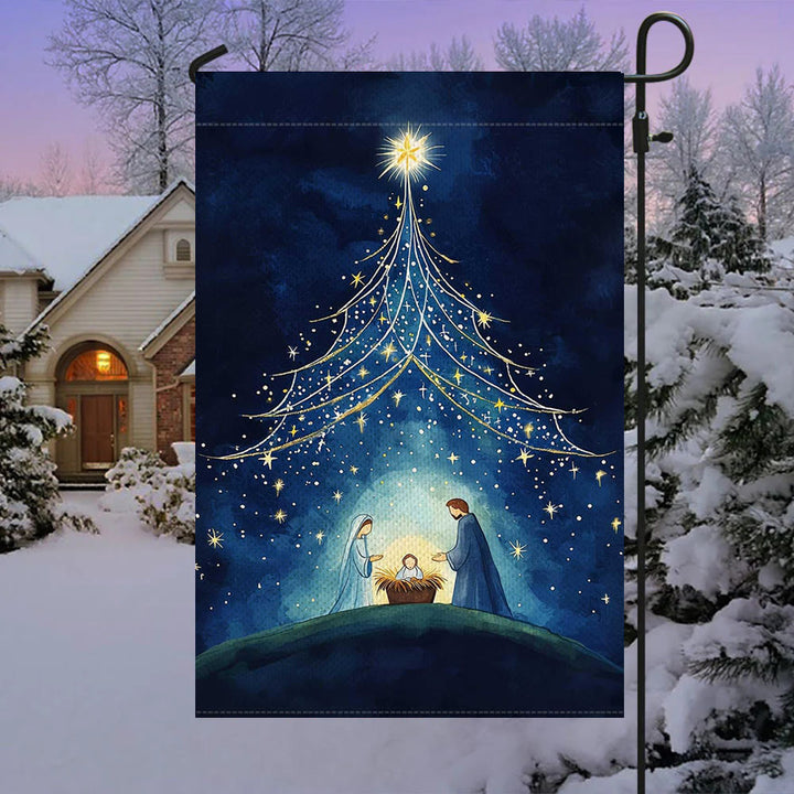 Christianartworkshop Bandera de jardín de la Natividad de la Noche Santa: Árbol estrellado y decoración de la estrella de Belén - image 2
