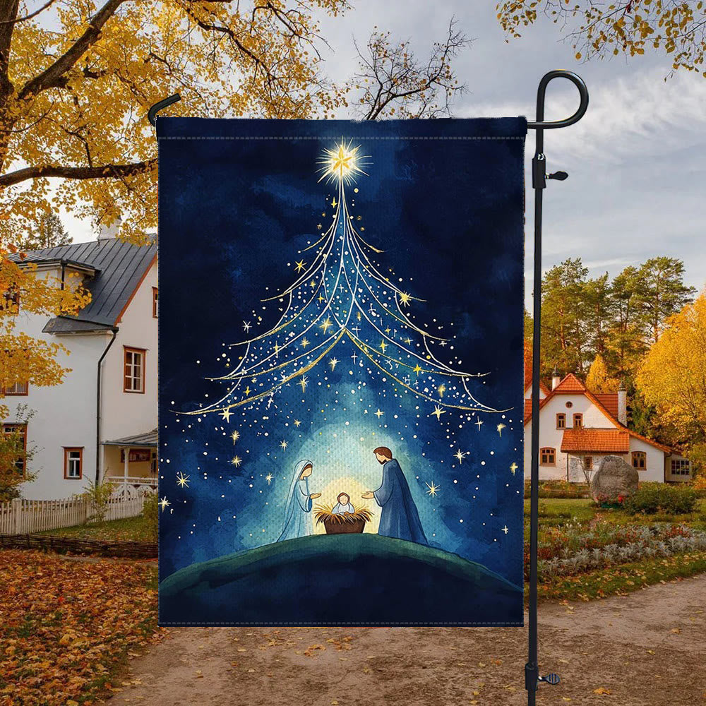 Christianartworkshop Bandera de jardín de la Natividad de la Noche Santa: Árbol estrellado y decoración de la estrella de Belén - image 4