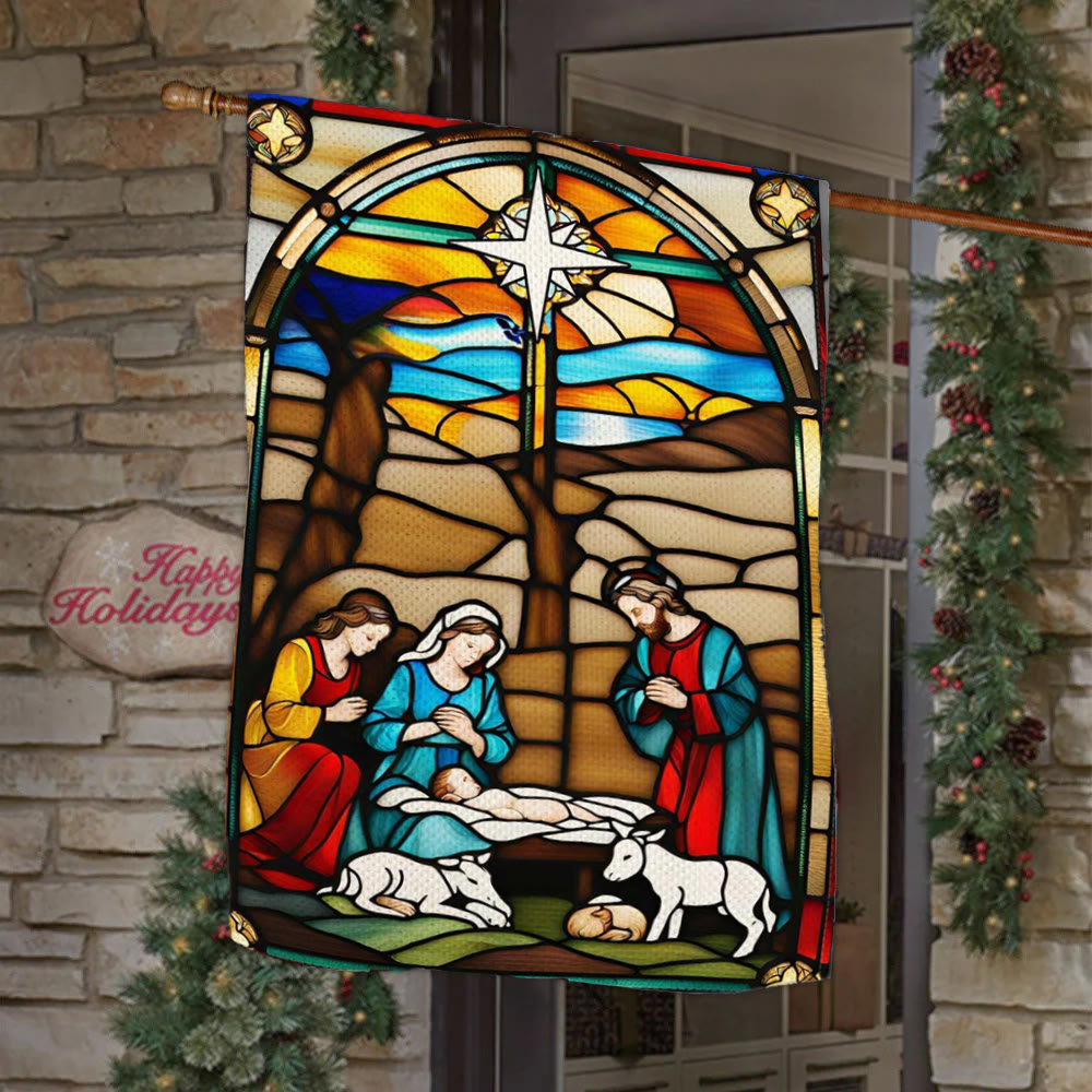 Christianartworkshop Bandera de jardín de la Natividad de la Sagrada Familia: Teñida - Decoración navideña de estilo - image 1