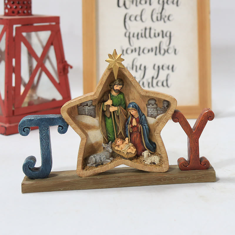 Christianartworkshop Adorno de escritorio de la Sagrada Familia con estrella y ángel para la celebración navideña. - image 4