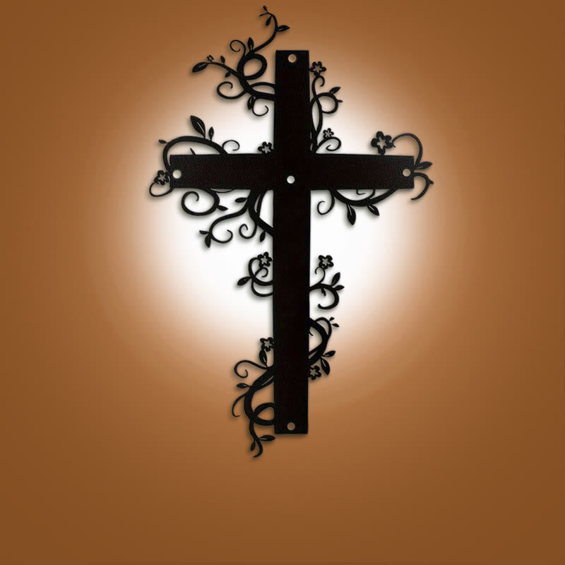 Christianartworkshop Decoración de pared de metal negro con cruz de enredadera floral gótica - Negro - 10,04''*15,75''/25,5*40cm - image 0