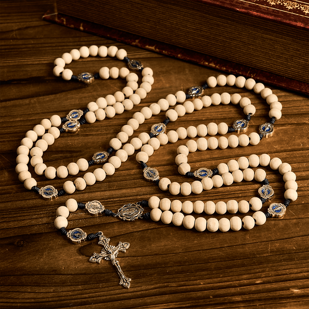 Christianartworkshop Rosario tradicional de quince décadas con cuentas de marfil y medalla milagrosa. - Rosario de 15 décadas - image 0