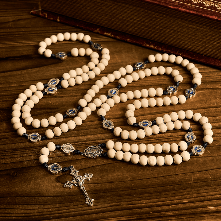 Christianartworkshop Rosario tradicional de quince décadas con cuentas de marfil y medalla milagrosa. - Rosario de 15 décadas - image 0
