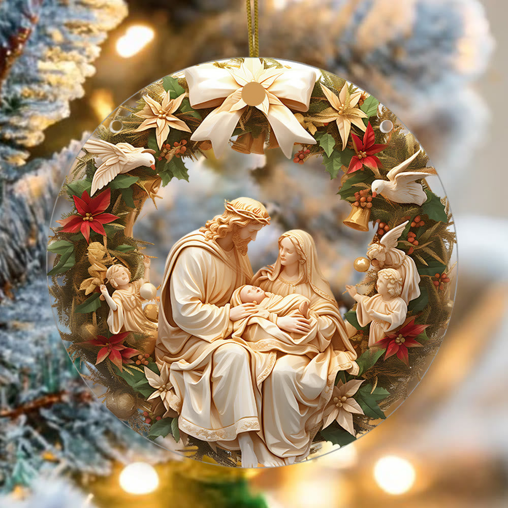 Christianartworkshop Adornos navideños colgantes clásicos de la Sagrada Familia y los angelitos. - image 4