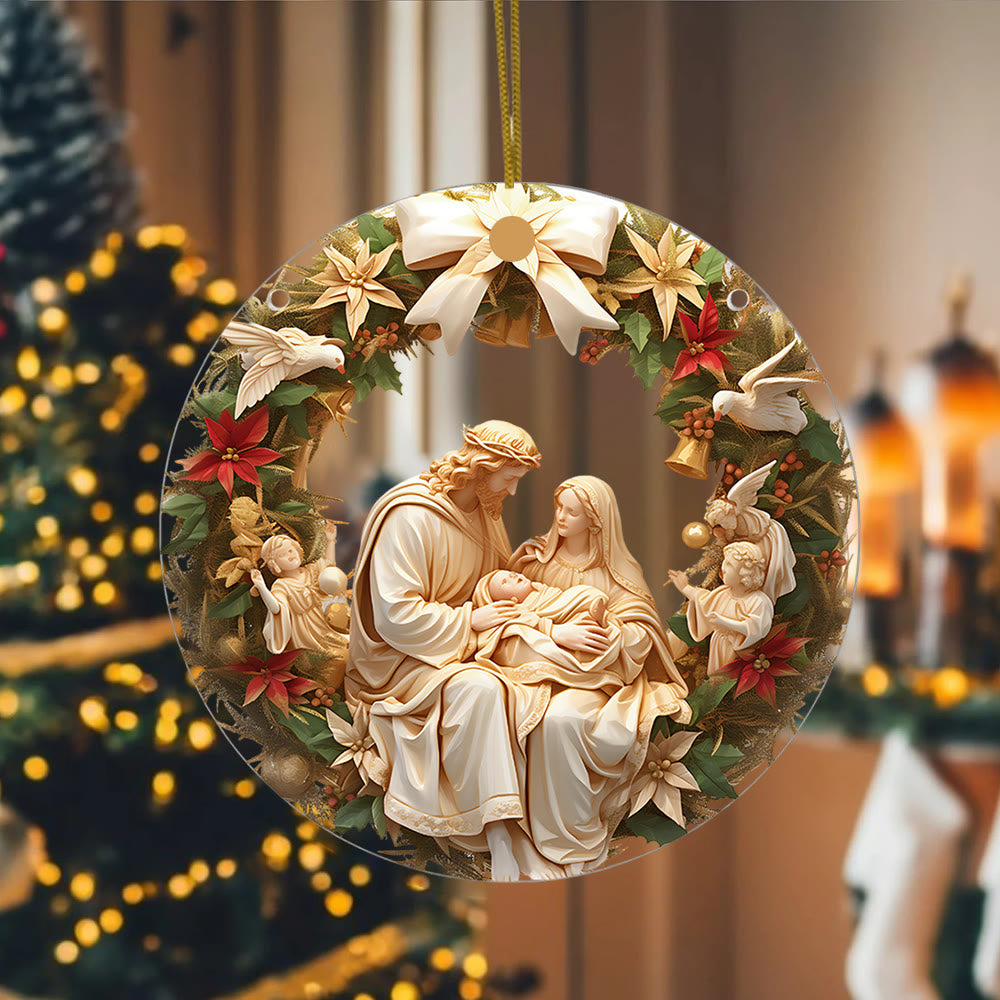 Christianartworkshop Adornos navideños colgantes clásicos de la Sagrada Familia y los angelitos. - image 3
