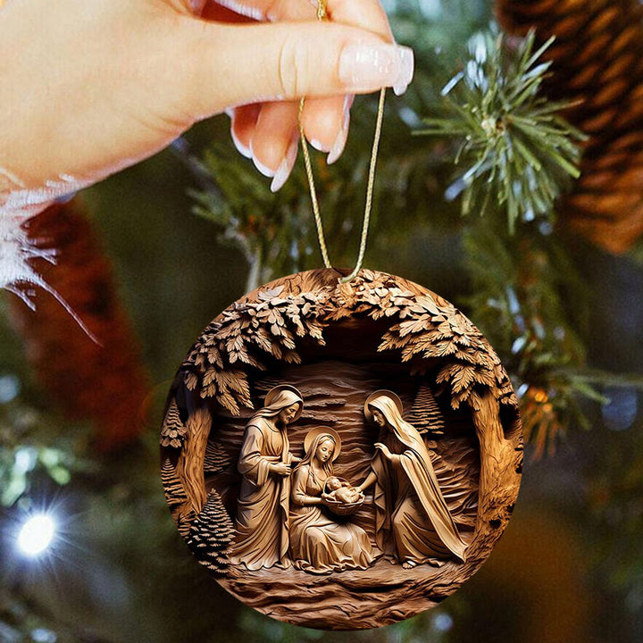Christianartworkshop Adornos colgantes de la Sagrada Familia con tonos de madera cálida - image 2