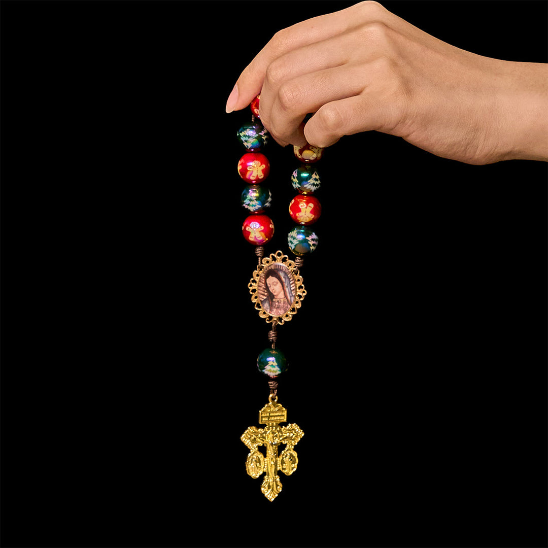 Christianartworkshop Rosario de bolsillo navideño con cuentas rojas y verdes: Reza en cualquier lugar y en cualquier momento. - image 3