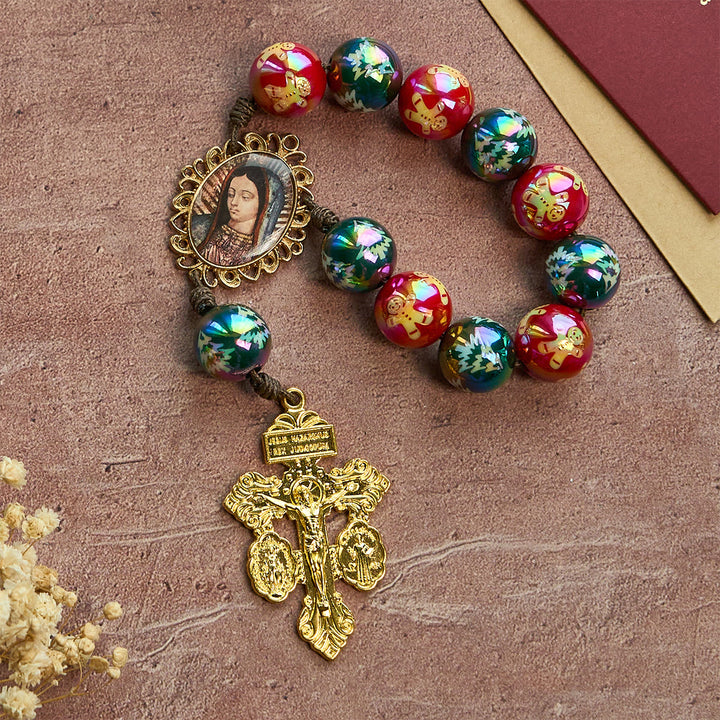 Christianartworkshop Regalo de Navidad: Rosario de bolsillo navideño con cuentas rojas y verdes: Reza en cualquier lugar y en cualquier momento. - image 8