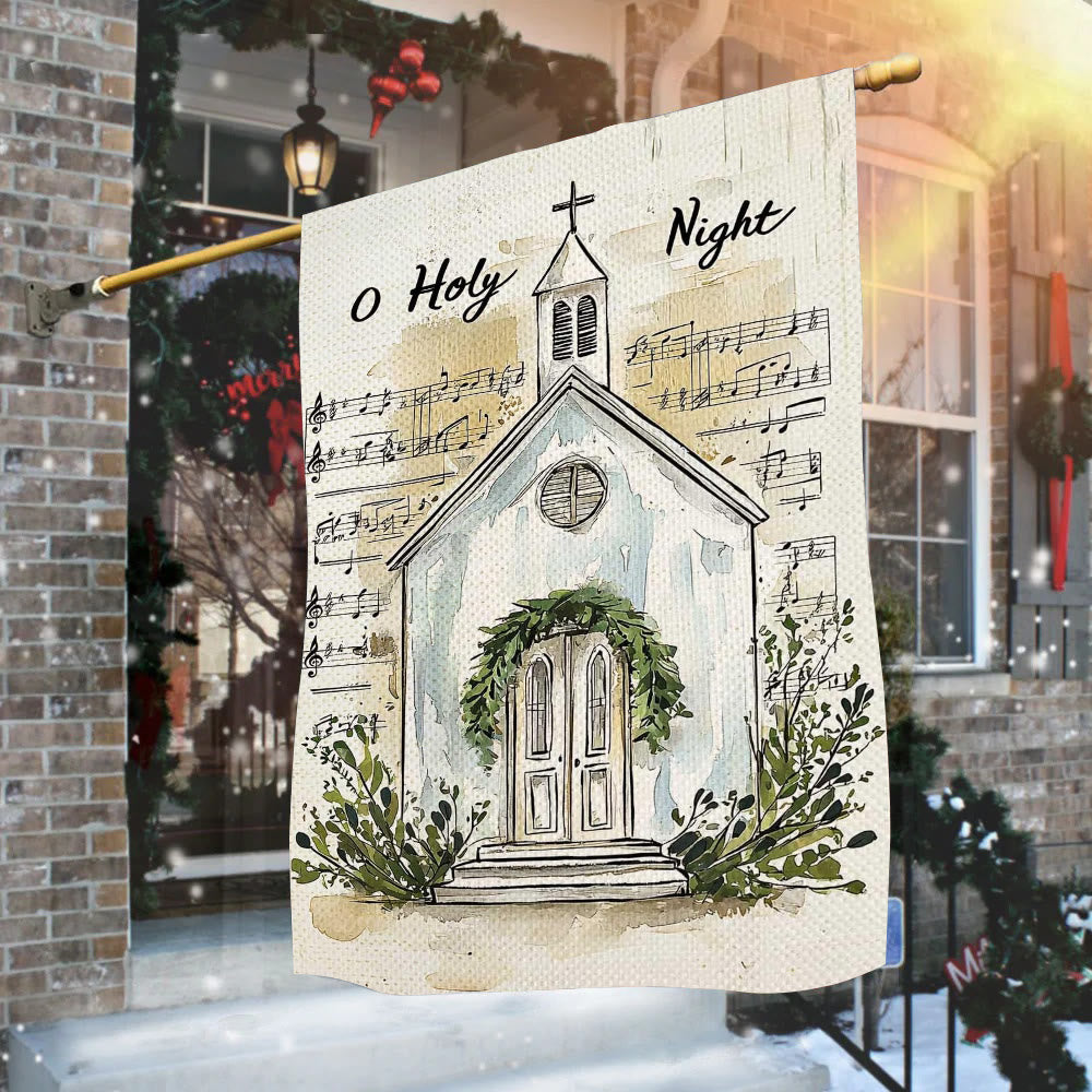 Christianartworkshop Notas musicales y bandera navideña de la iglesia "Noche Santa" - 90×150 cm (3×5 pies) - image 0