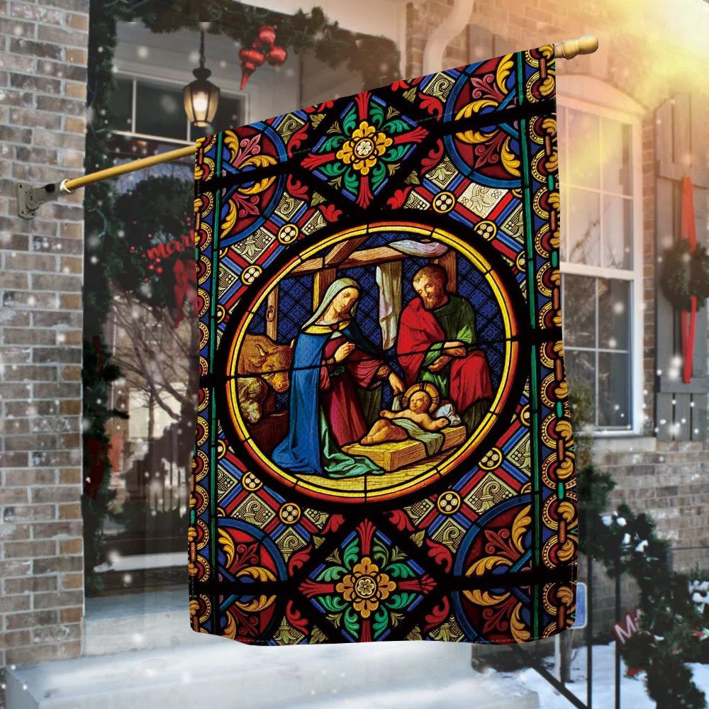 Christianartworkshop Bandera de jardín con motivos de la Natividad, decorada con la Sagrada Familia y los colores divinos. - image 1