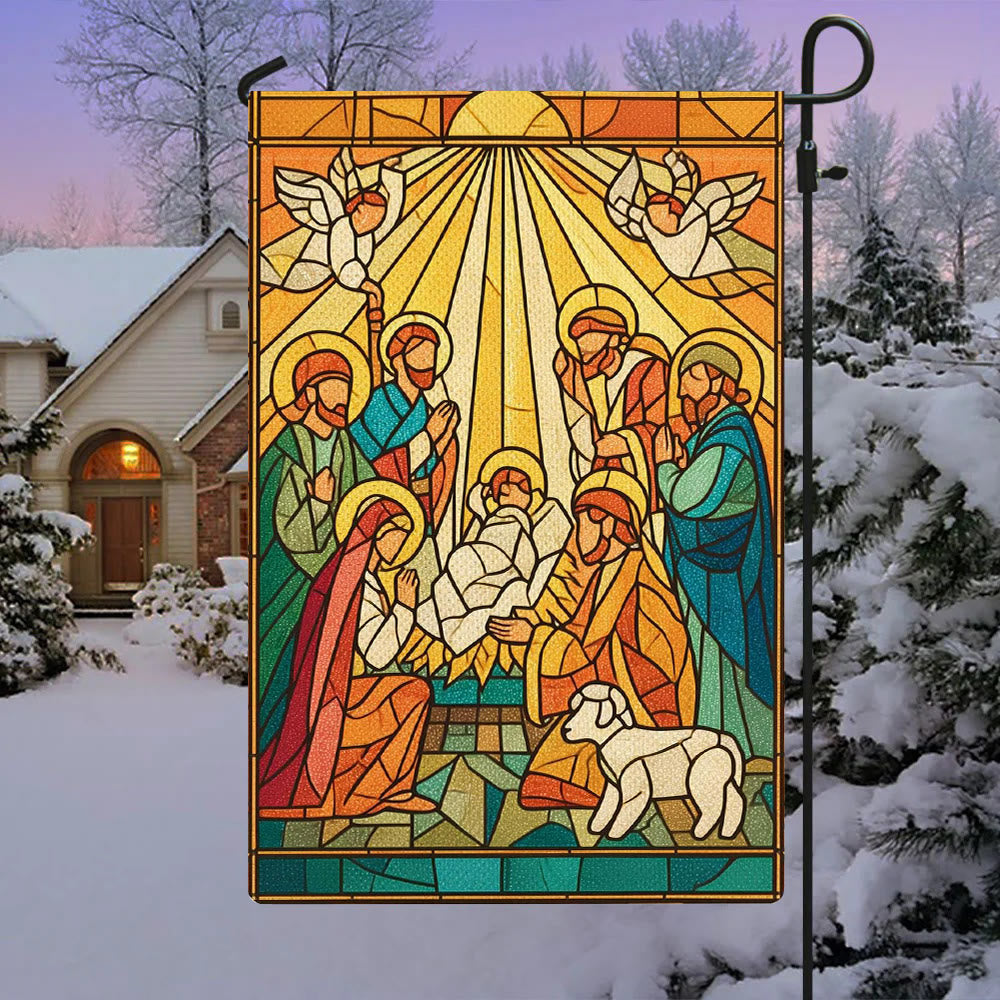 Christianartworkshop Bandera de jardín con diseño de Natividad Radiante - Escena navideña de fe brillante - image 2