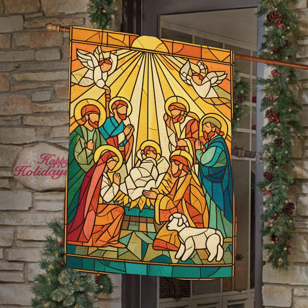 Christianartworkshop Bandera de jardín con diseño de Natividad Radiante - Escena navideña de fe brillante - image 1