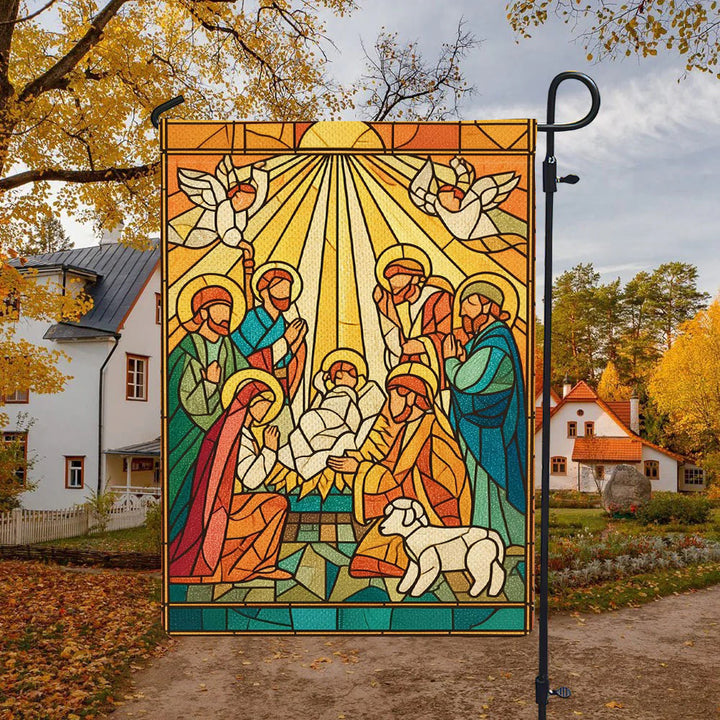 Christianartworkshop Bandera de jardín con diseño de Natividad Radiante - Escena navideña de fe brillante - 90×150 cm (3×5 pies) - image 0