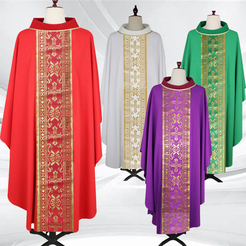 Christianartworkshop Surtido - Conjunto de casulla de colores con cruz dorada y bandas ornamentadas - Rojo - Talla única que se adapta a la mayoría - image 0
