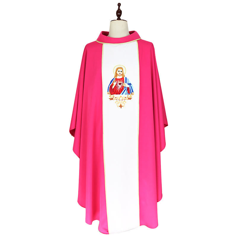 Christianartworkshop Casulla rosa vibrante con panel blanco y motivo del Sagrado Corazón. - Rosa y blanco - Talla única que se adapta a la mayoría - image 0