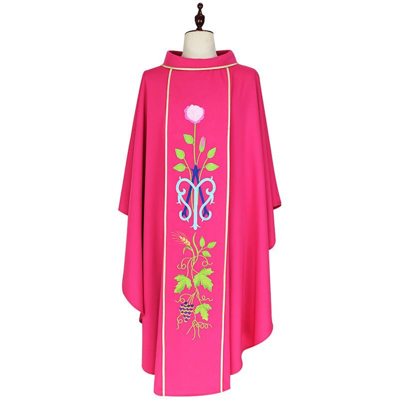 Christianartworkshop Casulla rosa con diseños de rosas, uvas y trigo. - Rosa - Talla única que se adapta a la mayoría - image 0