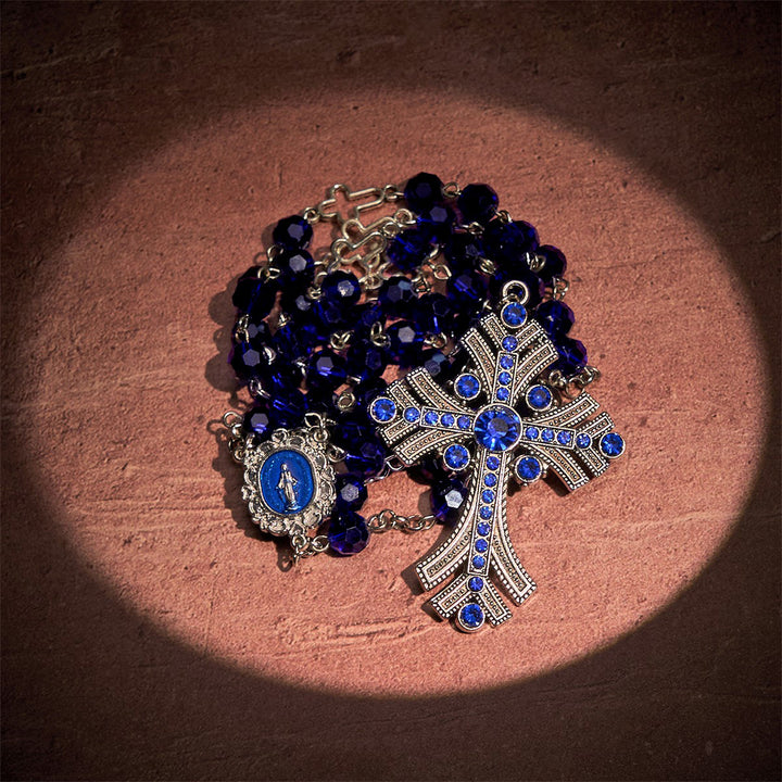Christianartworkshop Rosario con medalla milagrosa y cruz de poliedro de 8 mm, cadena de aleación de cristal azul. - image 6