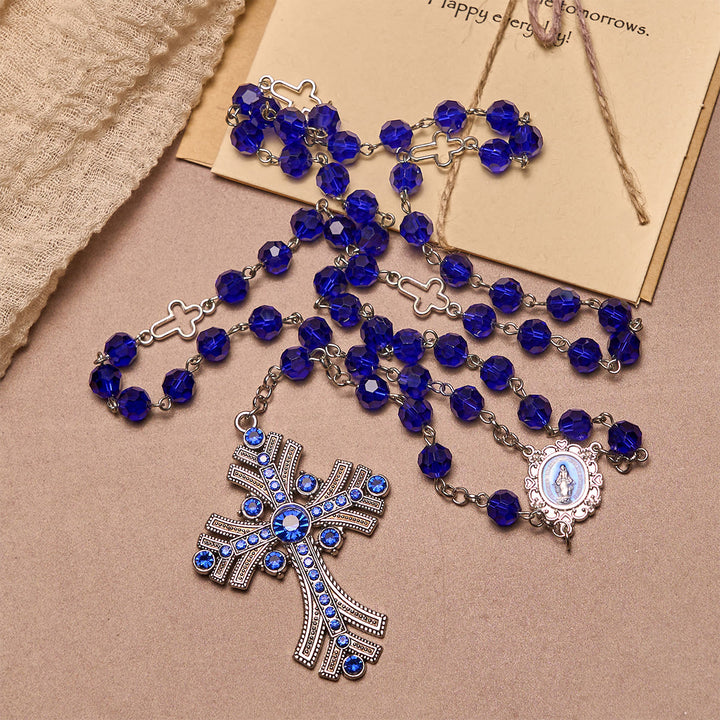 Christianartworkshop Rosario con medalla milagrosa y cruz de poliedro de 8 mm, cadena de aleación de cristal azul. - Azul - image 0