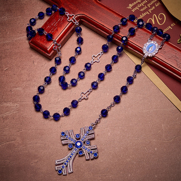 Christianartworkshop Rosario con medalla milagrosa y cruz de poliedro de 8 mm, cadena de aleación de cristal azul. - image 5